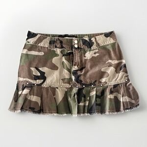 Y2K Camo Ripstop Ruffle Skirt Cargo Military Micro Low Rise Grunge Twee Raw Edge